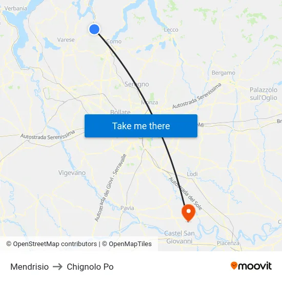 Mendrisio to Chignolo Po map