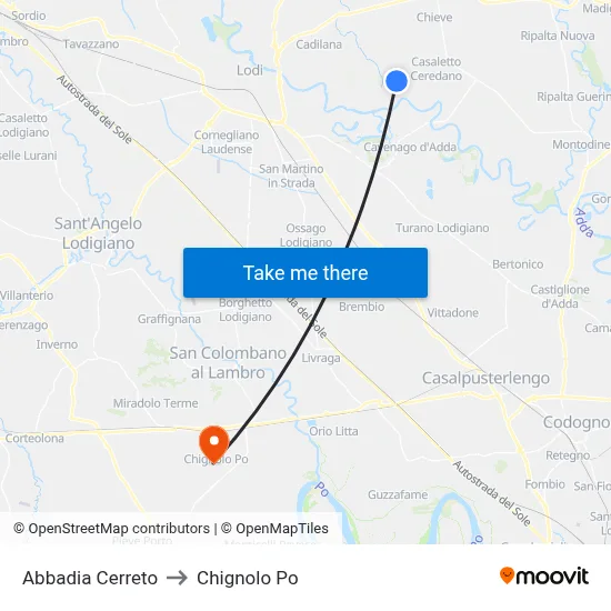 Abbadia Cerreto to Chignolo Po map