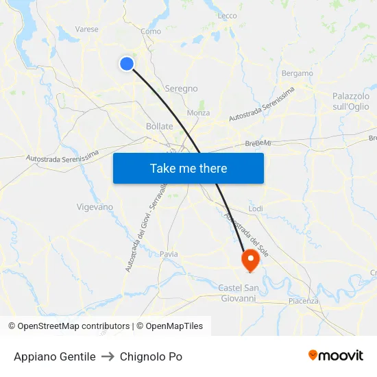 Appiano Gentile to Chignolo Po map