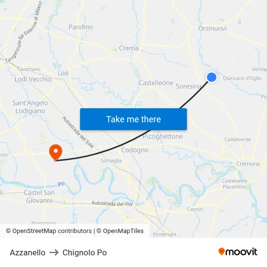 Azzanello to Chignolo Po map