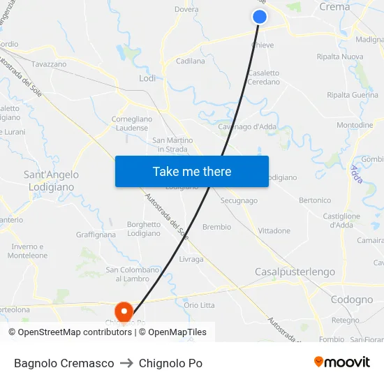 Bagnolo Cremasco to Chignolo Po map