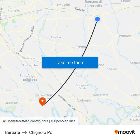 Barbata to Chignolo Po map