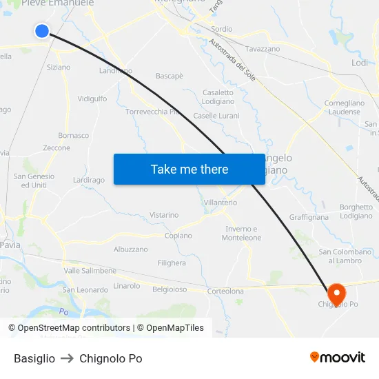 Basiglio to Chignolo Po map