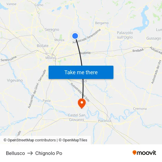 Bellusco to Chignolo Po map