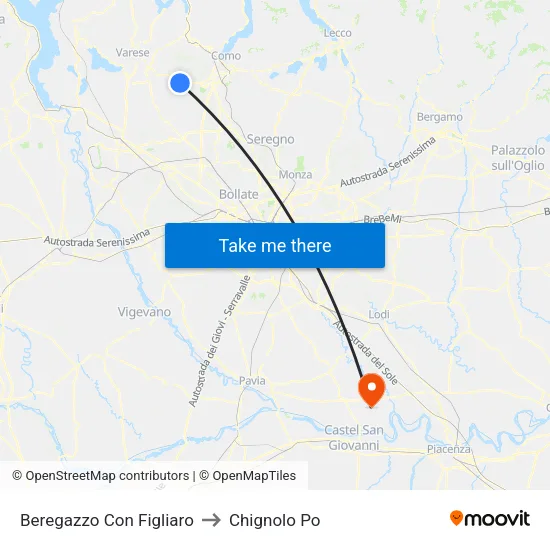Beregazzo Con Figliaro to Chignolo Po map
