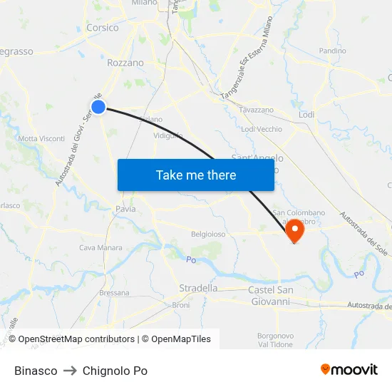 Binasco to Chignolo Po map