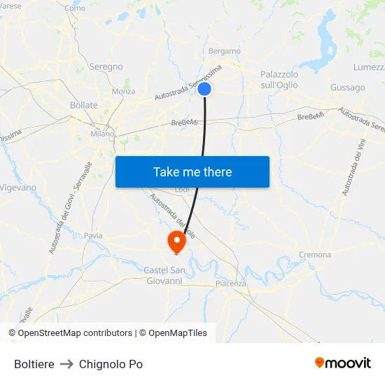 Boltiere to Chignolo Po map