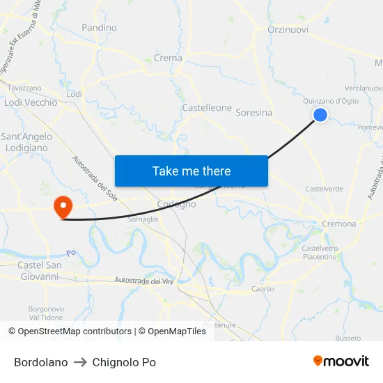 Bordolano to Chignolo Po map