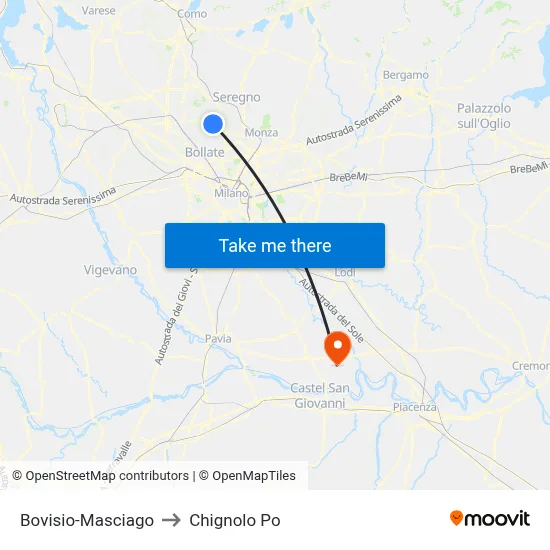 Bovisio-Masciago to Chignolo Po map