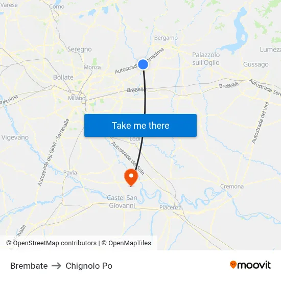 Brembate to Chignolo Po map