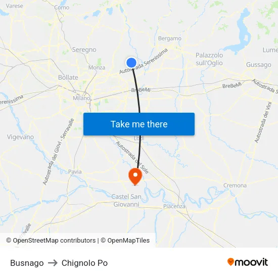 Busnago to Chignolo Po map