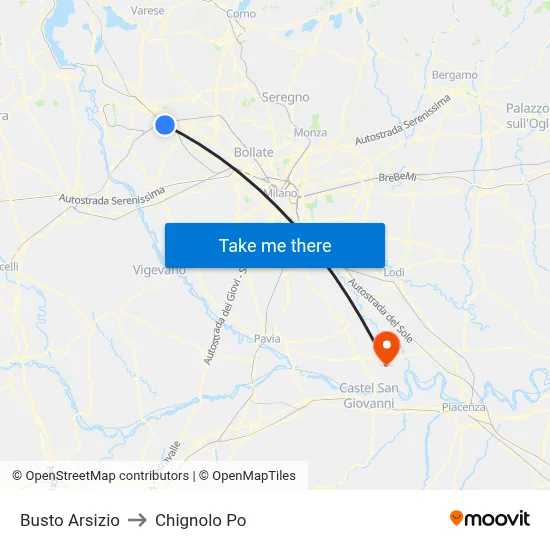Busto Arsizio to Chignolo Po map