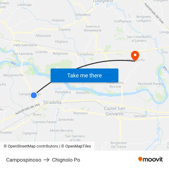 Campospinoso to Chignolo Po map