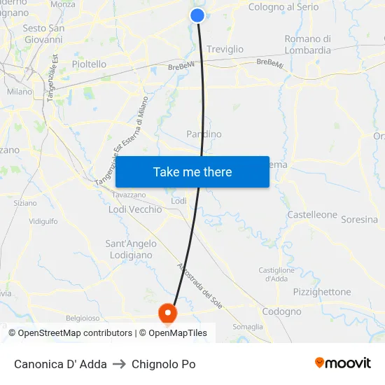 Canonica d'Adda to Chignolo Po map