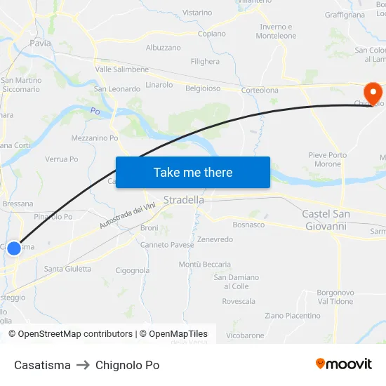 Casatisma to Chignolo Po map