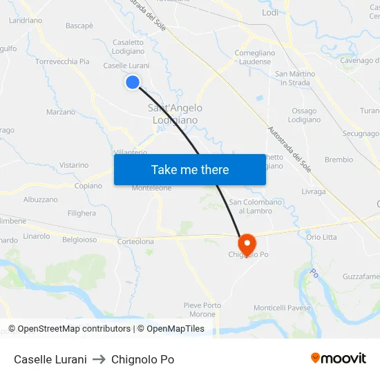 Caselle Lurani to Chignolo Po map