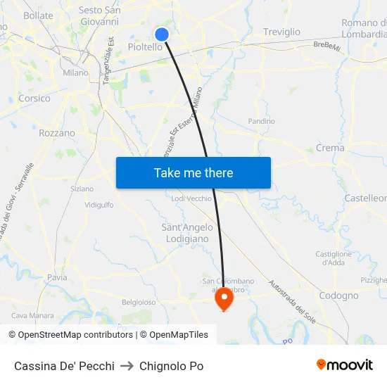 Cassina De' Pecchi to Chignolo Po map