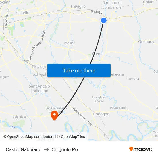 Castel Gabbiano to Chignolo Po map