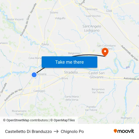 Castelletto Di Branduzzo to Chignolo Po map
