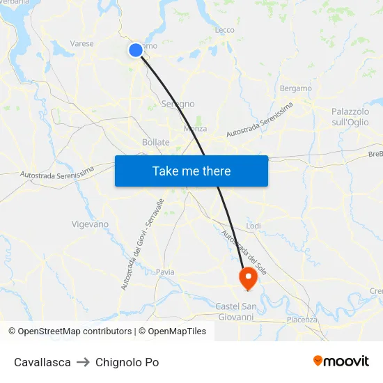 Cavallasca to Chignolo Po map
