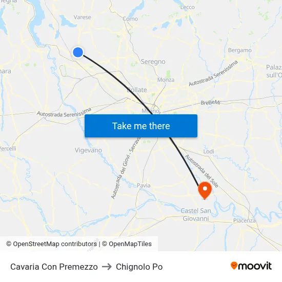 Cavaria Con Premezzo to Chignolo Po map