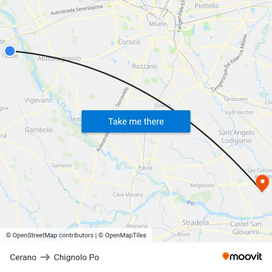 Cerano to Chignolo Po map