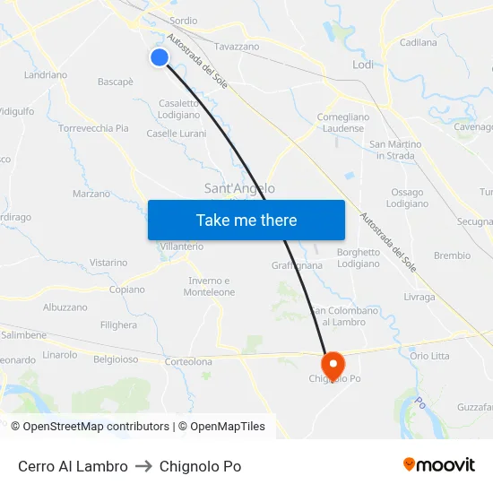 Cerro Al Lambro to Chignolo Po map