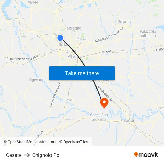 Cesate to Chignolo Po map