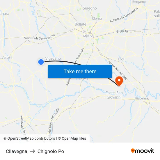 Cilavegna to Chignolo Po map