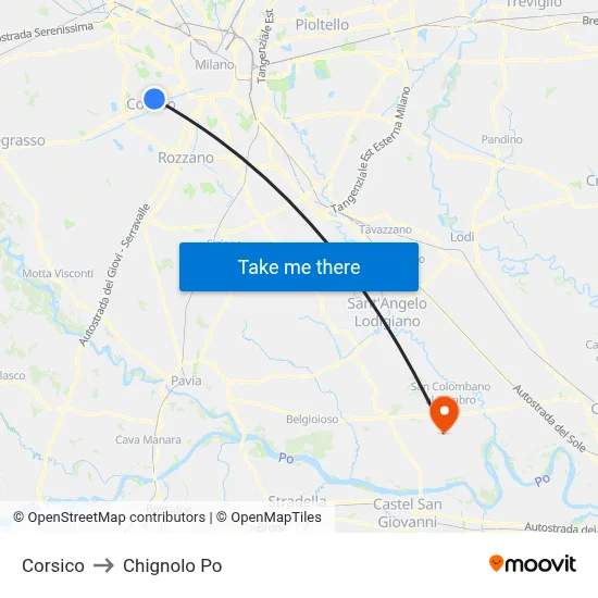 Corsico to Chignolo Po map