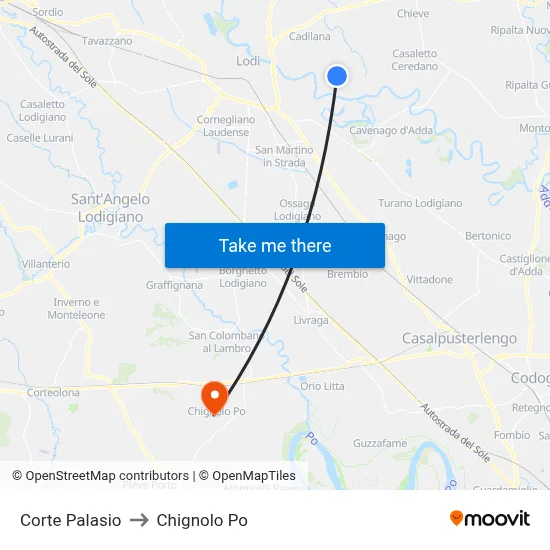 Corte Palasio to Chignolo Po map