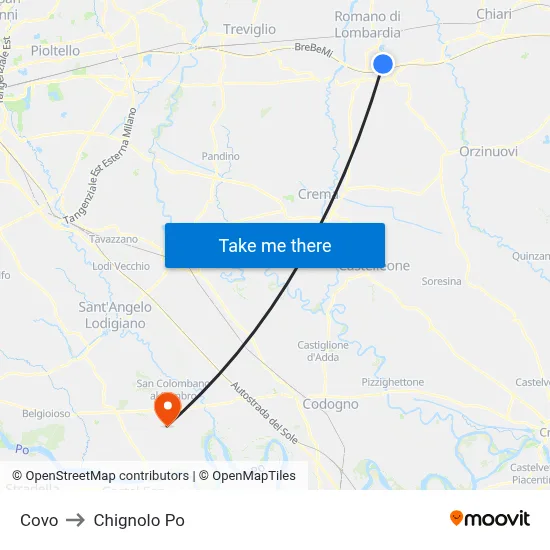 Covo to Chignolo Po map