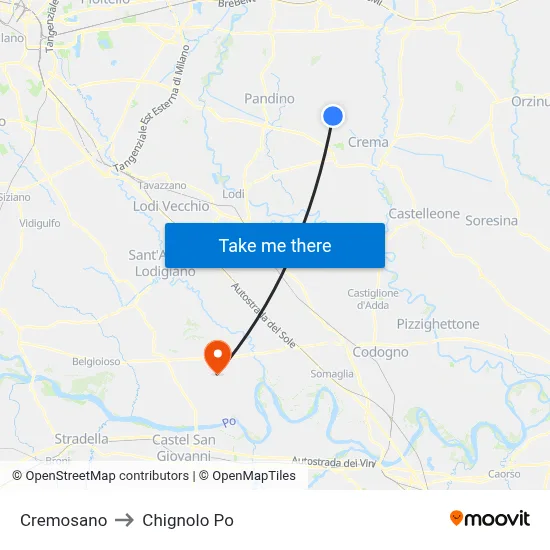Cremosano to Chignolo Po map