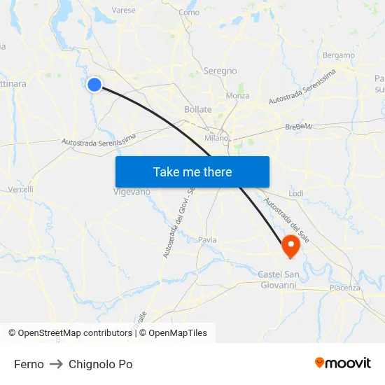 Ferno to Chignolo Po map