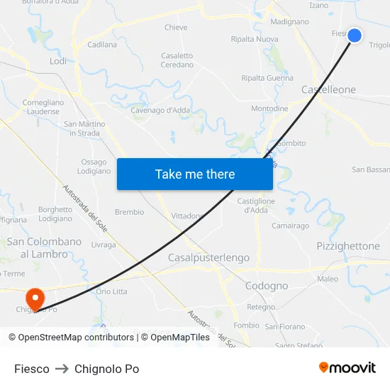 Fiesco to Chignolo Po map