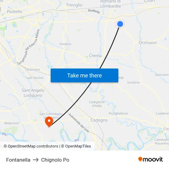 Fontanella to Chignolo Po map