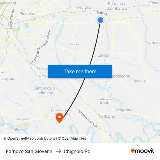 Fornovo San Giovanni to Chignolo Po map