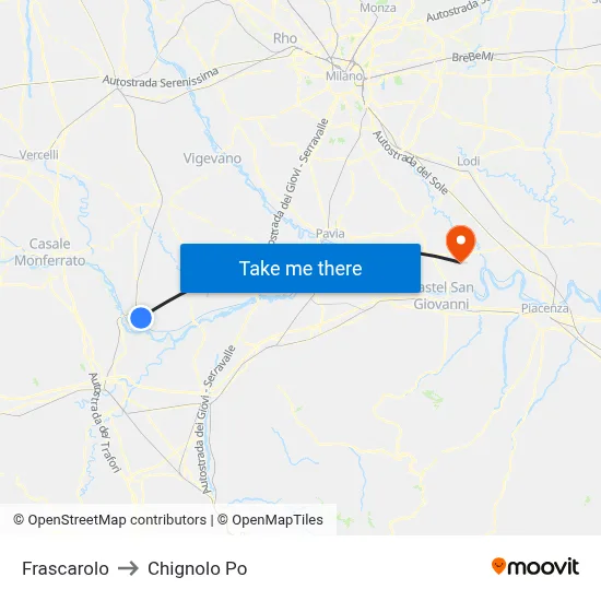 Frascarolo to Chignolo Po map