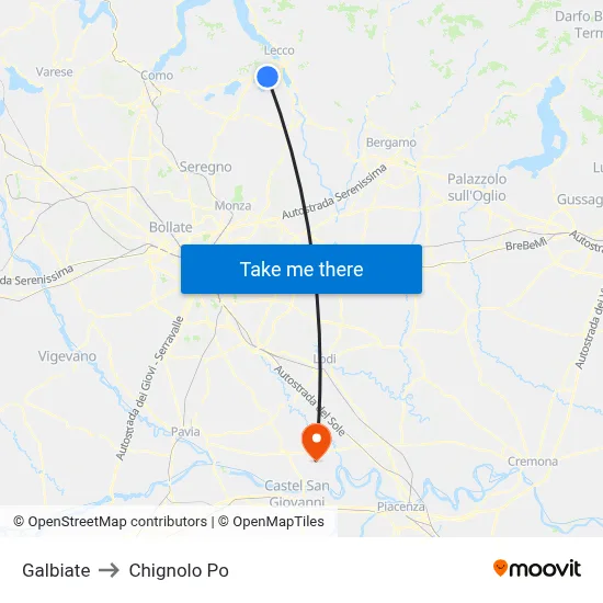 Galbiate to Chignolo Po map
