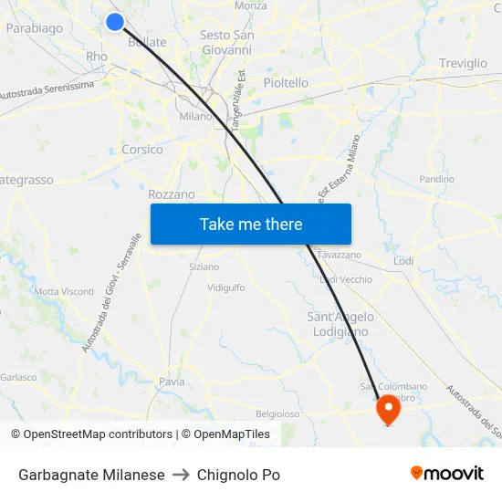 Garbagnate Milanese to Chignolo Po map