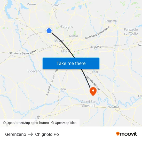 Gerenzano to Chignolo Po map