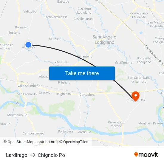 Lardirago to Chignolo Po map