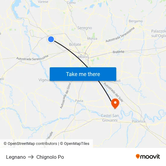 Legnano to Chignolo Po map