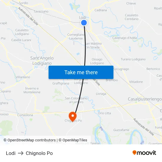 Lodi to Chignolo Po map