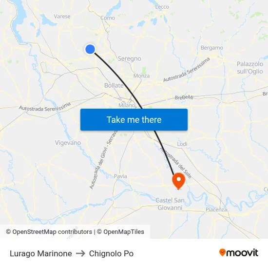 Lurago Marinone to Chignolo Po map