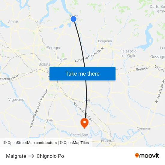 Malgrate to Chignolo Po map