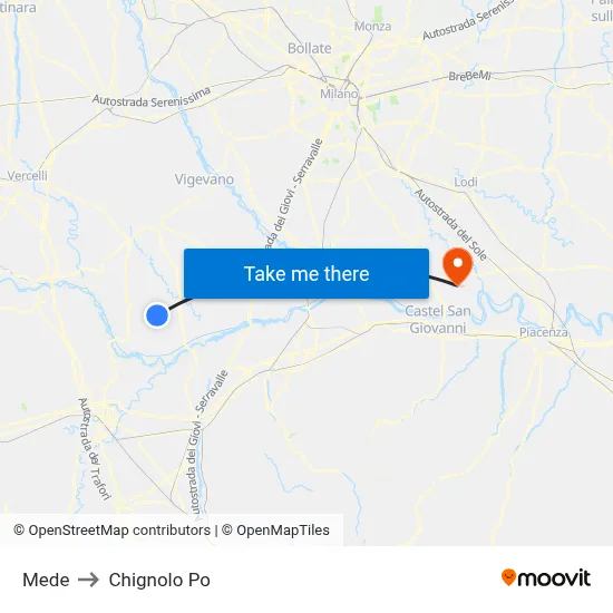 Mede to Chignolo Po map