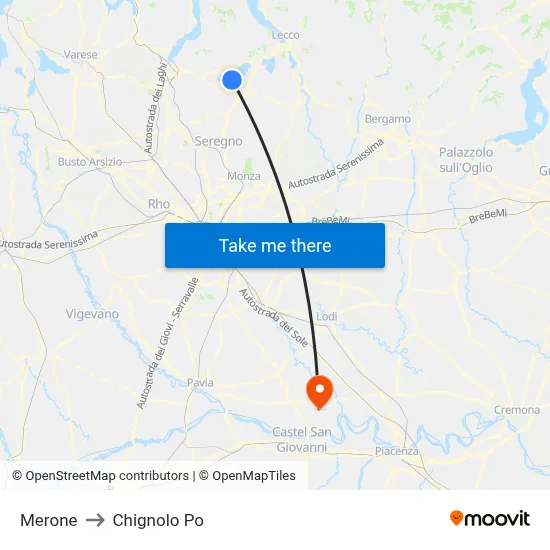 Merone to Chignolo Po map