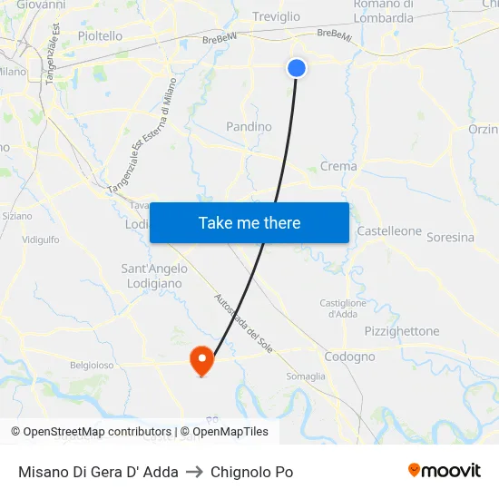 Misano di Gera d'Adda to Chignolo Po map