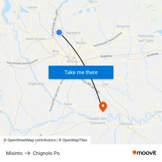 Misinto to Chignolo Po map
